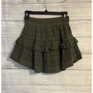 Aerie Green Eyelet Mini Skirt XS Cotton Ruffle Tiered Boho Summer